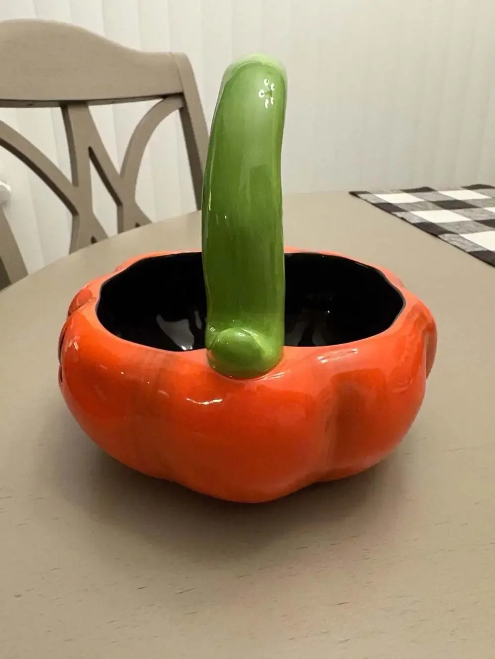 Ceramic Jack-O-Lantern Candy Bowl Basket with Twisted Branch Handle